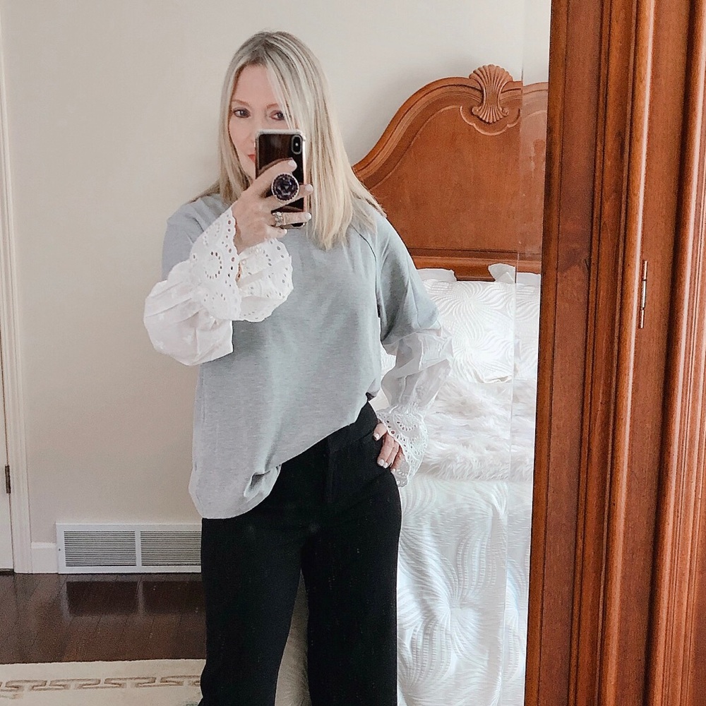 3/$36 GILLI grey long sleeve tee with lace sleeves - Picture 5 of 8